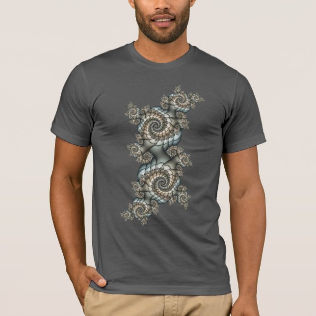T-shirt Abstrait Beige clair Bleu Fractal Art Spirales (Devant)