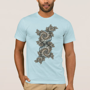 T-shirt Abstrait Beige clair Bleu Fractal Art Spirales