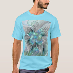 T-shirt Abstrait Bleu Vert Papillon Imaginaire Fractal Art
