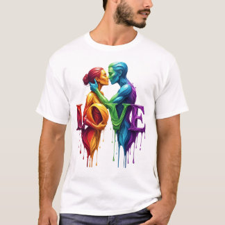 T-shirt Abstrait LOVE - Vibrant Couple Art Tee