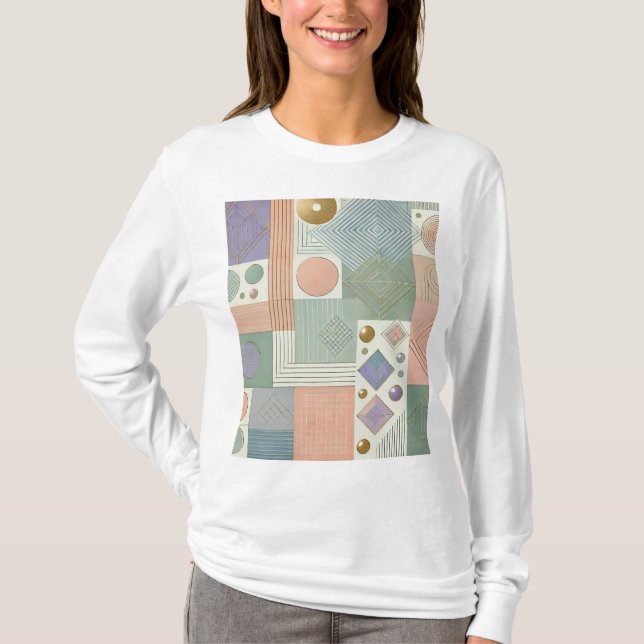 T-shirt Abstrait Pastel Géométrique Design T-Shi à manches (Devant)