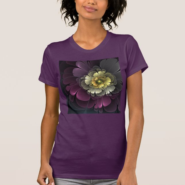 T-shirt Abstrait Purpur moderne Khaki Gris Fleur fractale  (Devant)