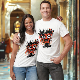 T-shirt Abstrait Visage Tribal - Orange et Noir Urbains Gr