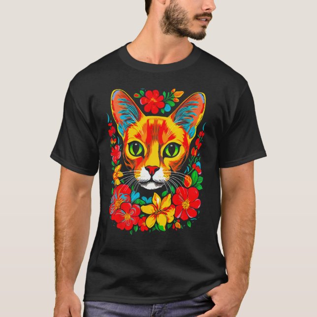 T-shirt Abyssinian Cat Flowers (Devant)