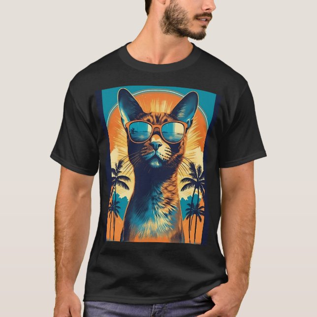T-shirt Abyssinian Chat avec lunettes de soleil sur une pl (Devant)