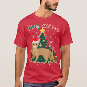 T-shirt Abyssinie Chat Noël Arbre Neige Flakes Noël Avant 