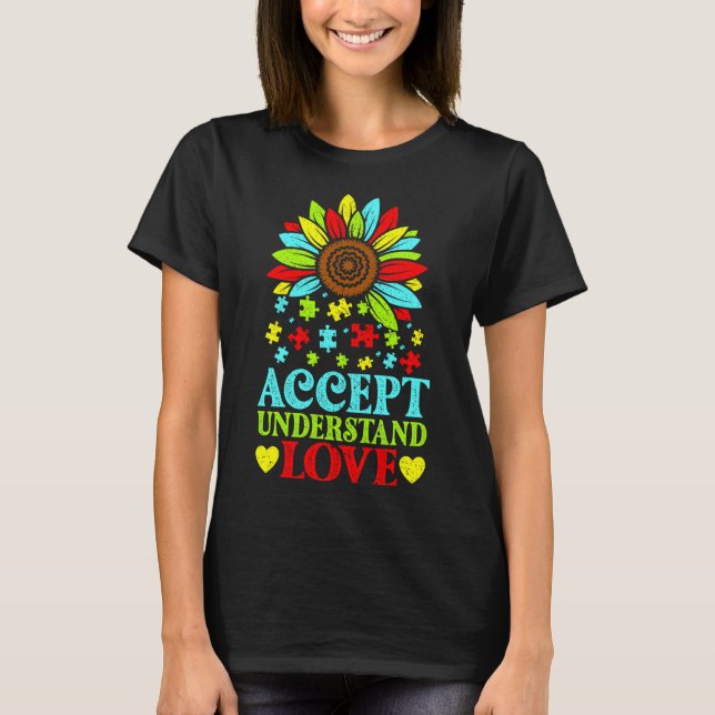 T-shirt Accepter Comprendre Amour Fleur Puzzle Autism Awar (Devant)