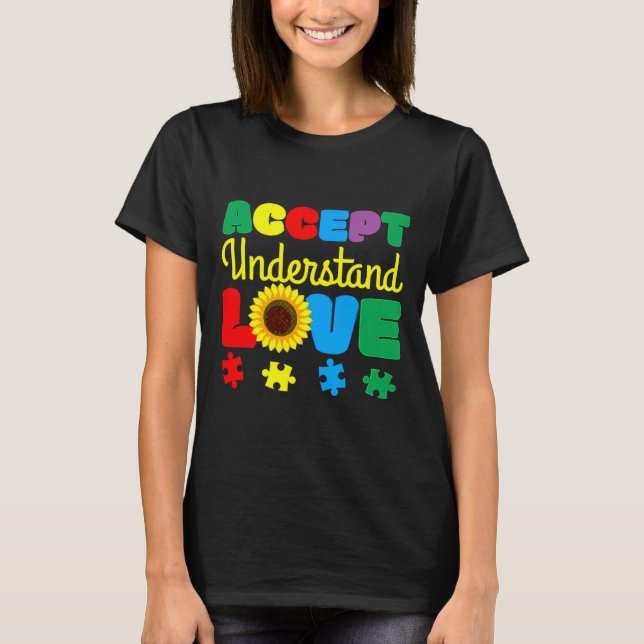 T-shirt Accepter Comprendre Amour Tournesol Puzzle Autism  (Devant)