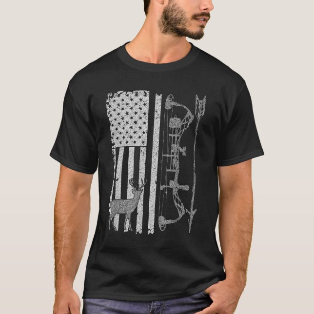 T-shirt Accessoires de drapeau American Deer Hunter Bow Hu (Devant)