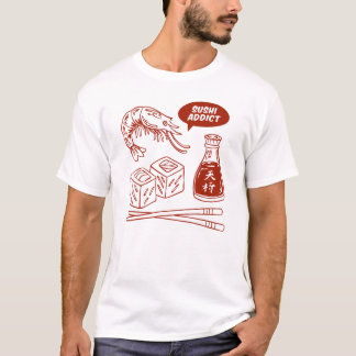 T-shirt Accro au Sushi – Art Dessiné à la Main de Nourritu