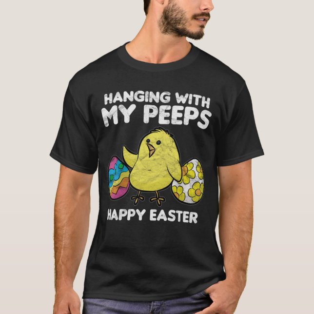 T-shirt Accrocher avec mes piaulements Joyeuses Pâques (Devant)
