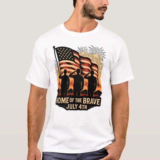 T-shirt Accueil du Brave Juillet 4 Patriotique Militaire (Devant)