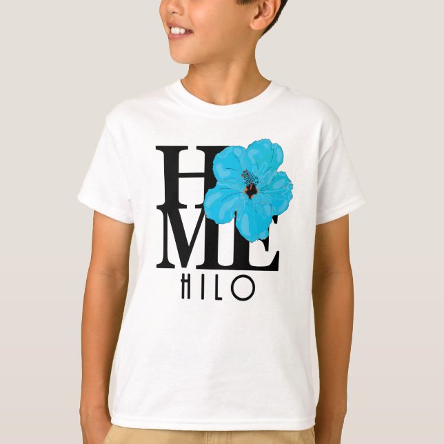 T-shirt ACCUEIL Hilo Hawaii Hibiscus bleu (Devant)