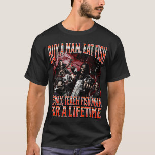 T-shirt Acheter un homme manger du poisson humour noir crâ