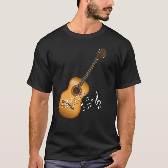 T-shirt Acoustic Guitar Player Musical Notes Musicien d'ar (Devant)