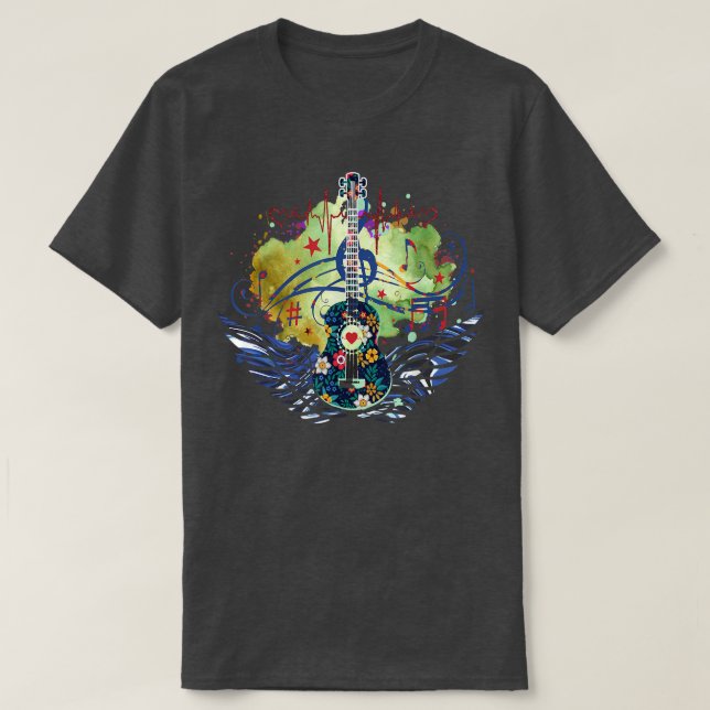 T-shirt Acoustique Guitare Lover Notes musicales Guit Hear (Design devant)