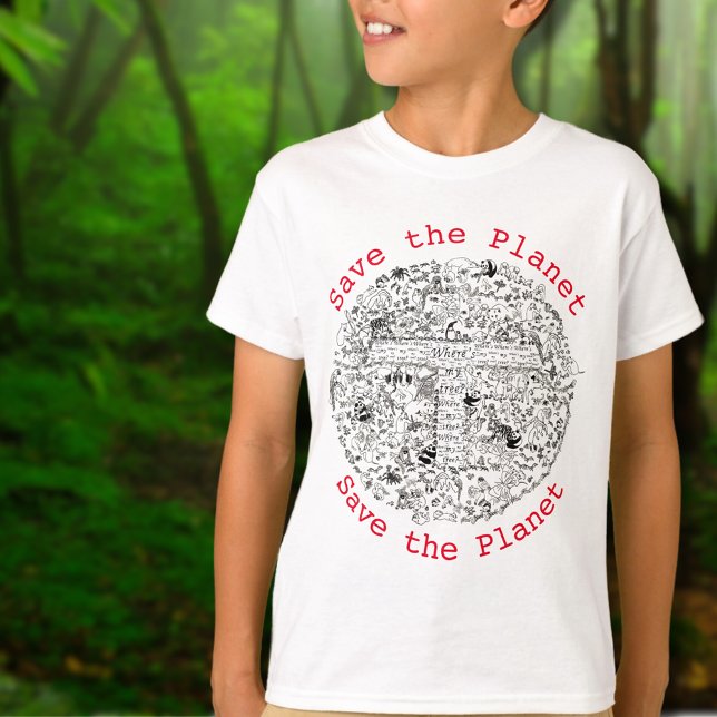 T-shirt Activisme de l'environnement Slogan Save Planet Ea (Save the planet slogan endangered animals and trees earth illustration tshirt)
