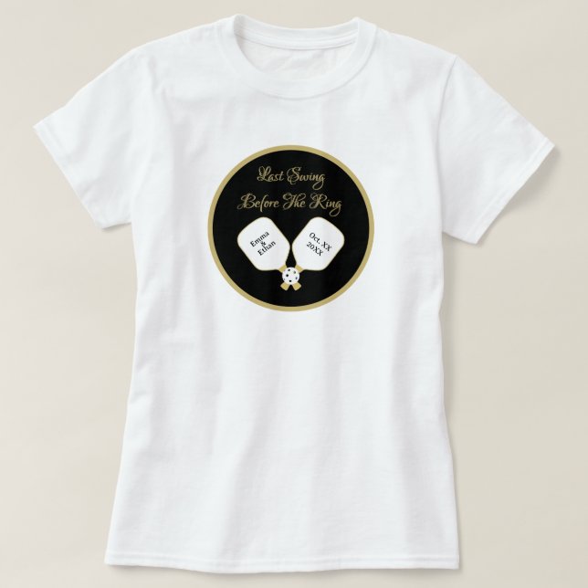 T-shirt Activité de week-end de mariage Pickleball Or et B (Design devant)