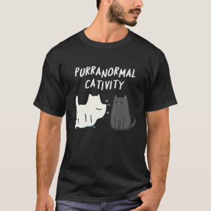 T-shirt Activité surnaturelle d'Halloween Chat Pun BG fonc