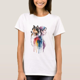 T-shirt Acuarela Canina Sheltie - Femenina