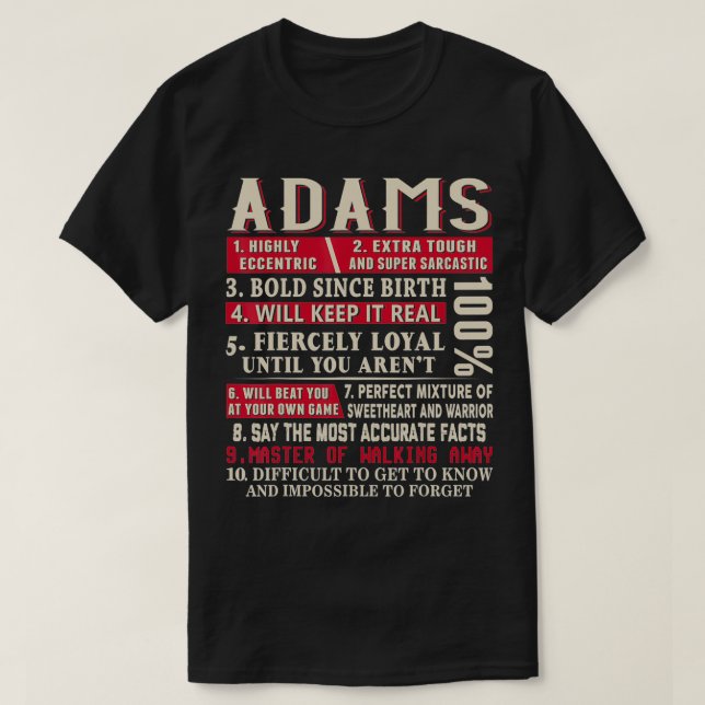 T-shirt Adams Name Gift Adams  Adams Surname  (Design devant)