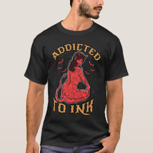 T-shirt Addicé À L'Encre Hail Satan Devil Girl Tattoo