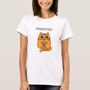 T-shirt Addicité au thé à bulles   Funny Chat Kawaii