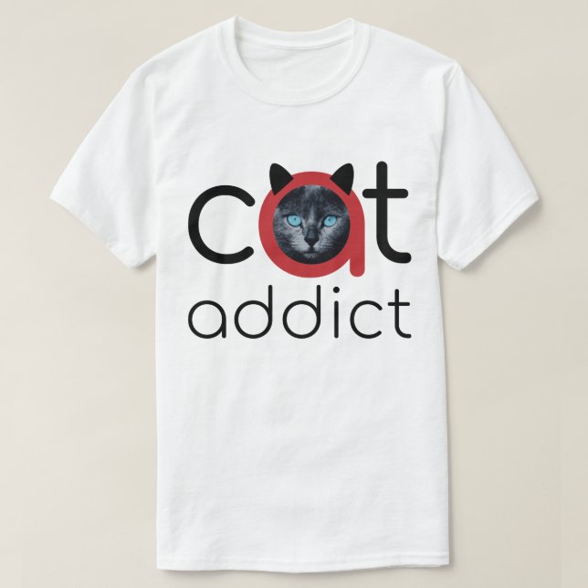 T-shirt Addict Chat Noir Rouge Bleu Yeux Artwork (Design devant)