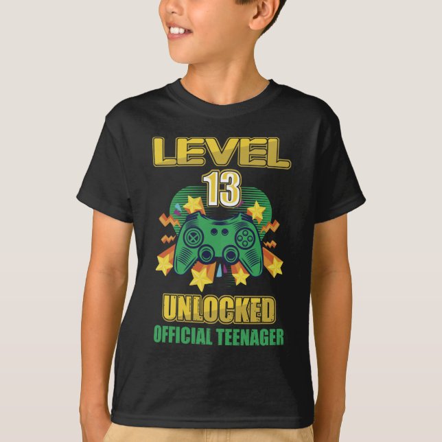 T-shirt Adolescent officiel Niveau 13 Déverrouillé Anniver (Devant)