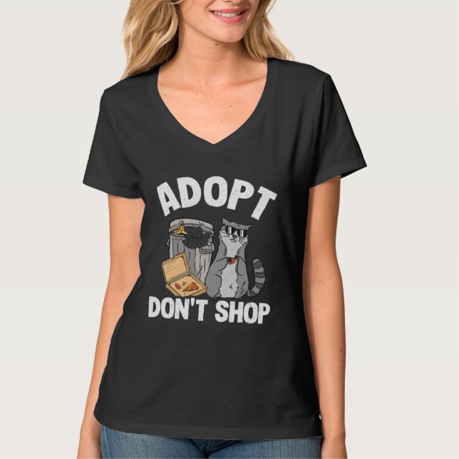 T-shirt Adopt Don t Shop Trash Garbage Panda Raccoon (Devant)