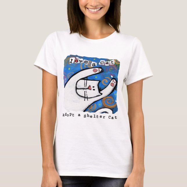 T-shirt Adoptez un Chat d'Abri, Aimez un Chat (Devant)