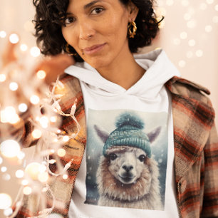 T-shirt Adorable alpaga portant beanie bleue