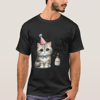 T-shirt Adorable Birthday Celebration Cat  Kitty Party Hat