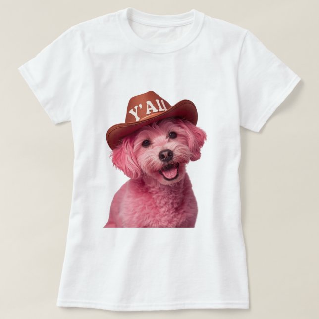 T-shirt Adorable caniche rose dans un casquette de style o (Design devant)