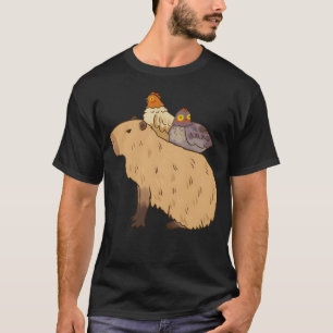 T-shirt Adorable Capybara Avec Famille d'amis poulets