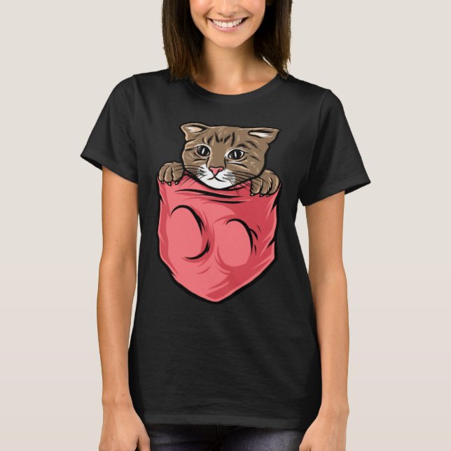 T-shirt Adorable Cat  and Cute Kitten Pocket Style (Devant)