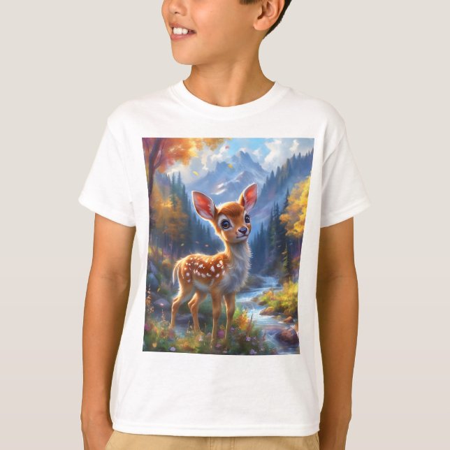 T-shirt Adorable Cerf de Bébé dans une forêt enchantée (Devant)