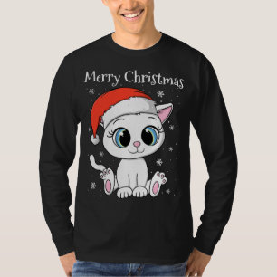 T-shirt Adorable Chat avec Chapeau de Père Noël Joyeux Noë