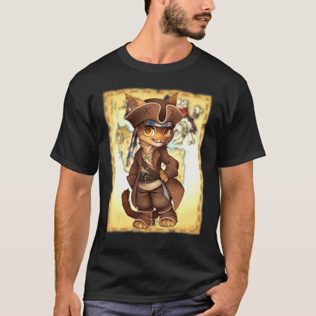 T-shirt Adorable Chat Habillé Comme Un Trésor Pirate M (Devant)