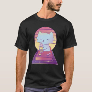 T-shirt Adorable chat rétro buvant du thé aux bulles Bubbl