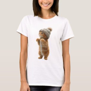 T-shirt Adorable chaton roux duveteux portant un tricoté