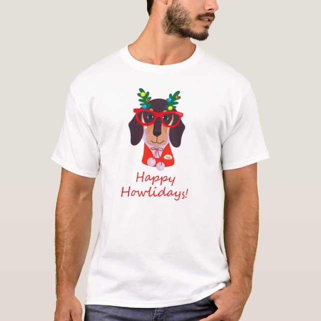 T-shirt adorable chien de Noël Howlidays Doxie Dachshund F (Devant)