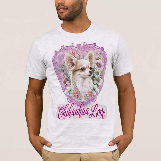 T-shirt Adorable Chihuahua avec le thème rose fleurs (Devant)