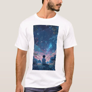 T-shirt Adorable garçon Under the Night Sky Cartoon Illust
