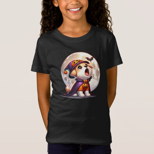 T-Shirt Adorable Halloween Pup sous la lune (Devant)
