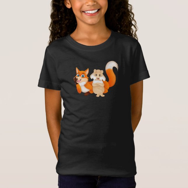 T-Shirt adorable lapin et collier de renard (Devant)