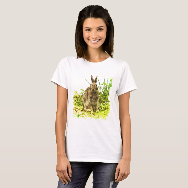 T-shirt Adorable lapin lapin Brown en Chemise verte (Devant entier)