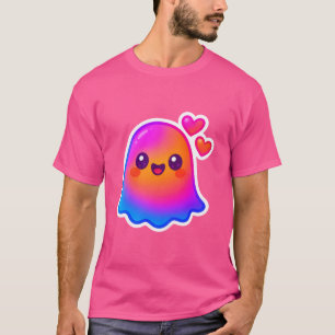 T-shirt Adorable Neon Kawaii Ghost avec Gradient et