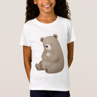 T-Shirt Adorable Ours Brun à la Marguerite - Aquarelle