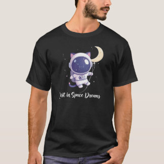 T-shirt Adorable Pastel Kawaii Space Cat with Moon and Rai